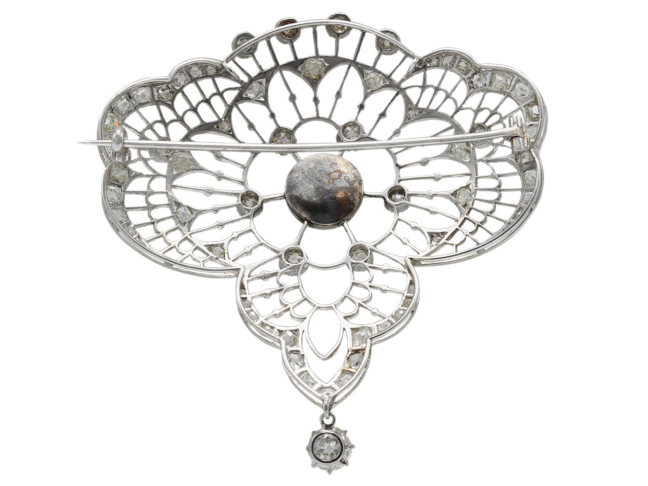 Antique Edwardian Moonstone and Diamond Brooch in Platinum