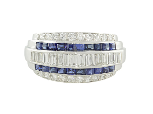 Mid-Century Sapphire and Diamond Ring in Platinum