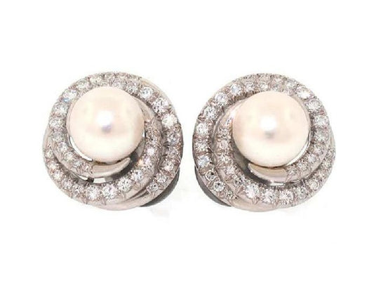 Pearl and Diamond Earrings in 14K White Gold