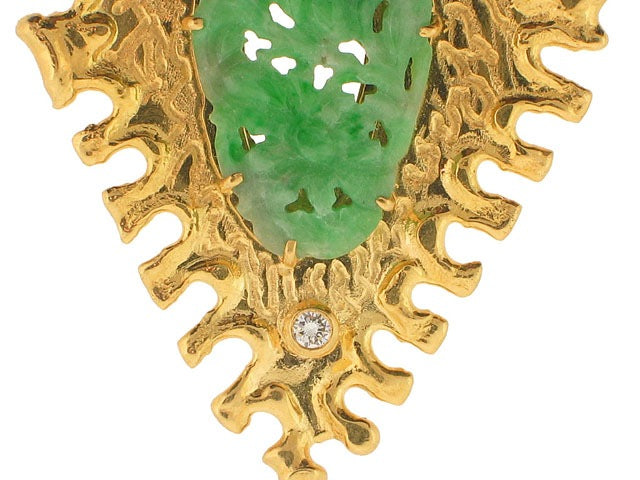 Carved Jadeite and Diamond Pendant in 22K Gold