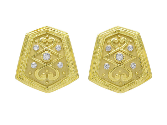 Shield Earrings with Diamonds in 18K Gold