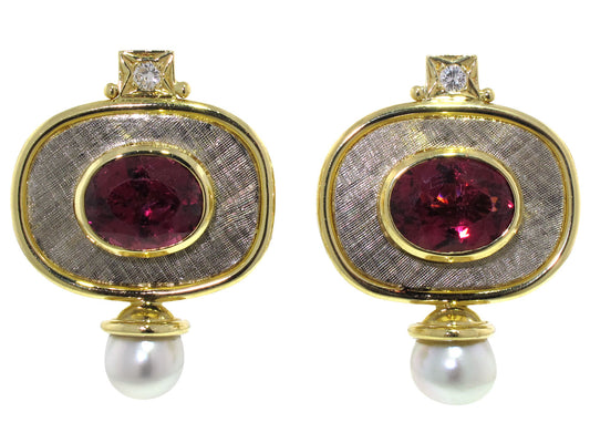 Elizabeth Gage Rubellite Tourmaline Earrings in 18K Gold