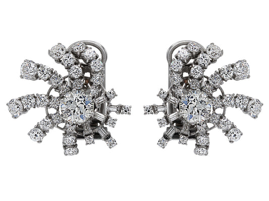 Mid-Century Diamond Earrings in Platinum