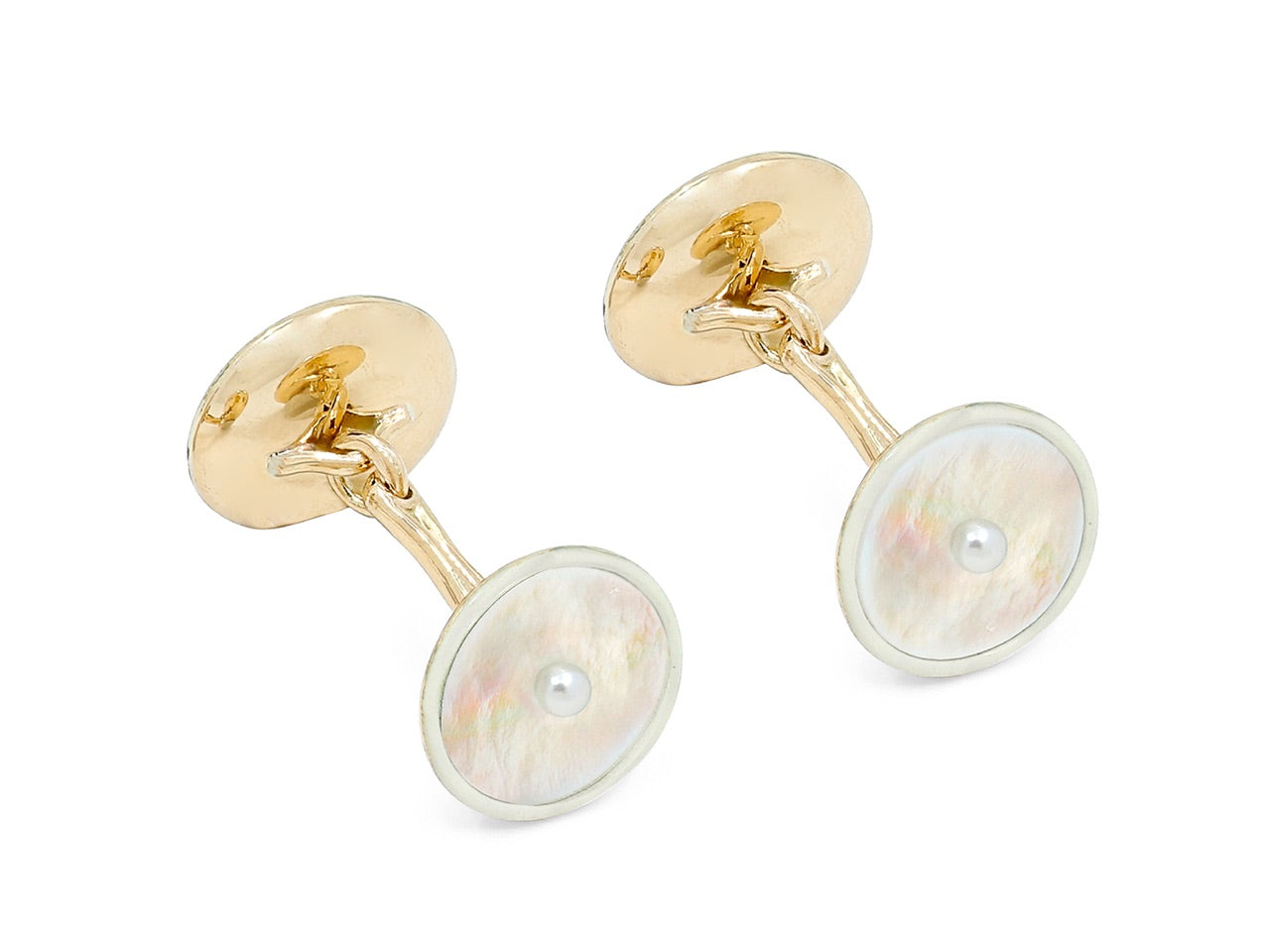 Mother-of-Pearl and White Enamel Men's Dress Set in 14K Gold