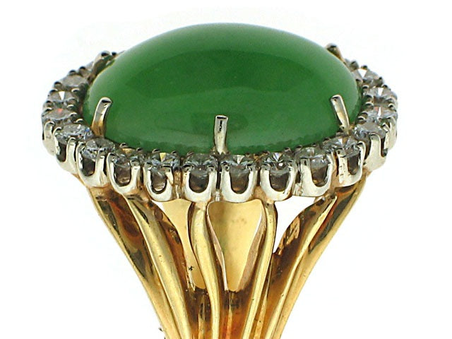 Green Jadeite and Diamond Ring in 18K Gold