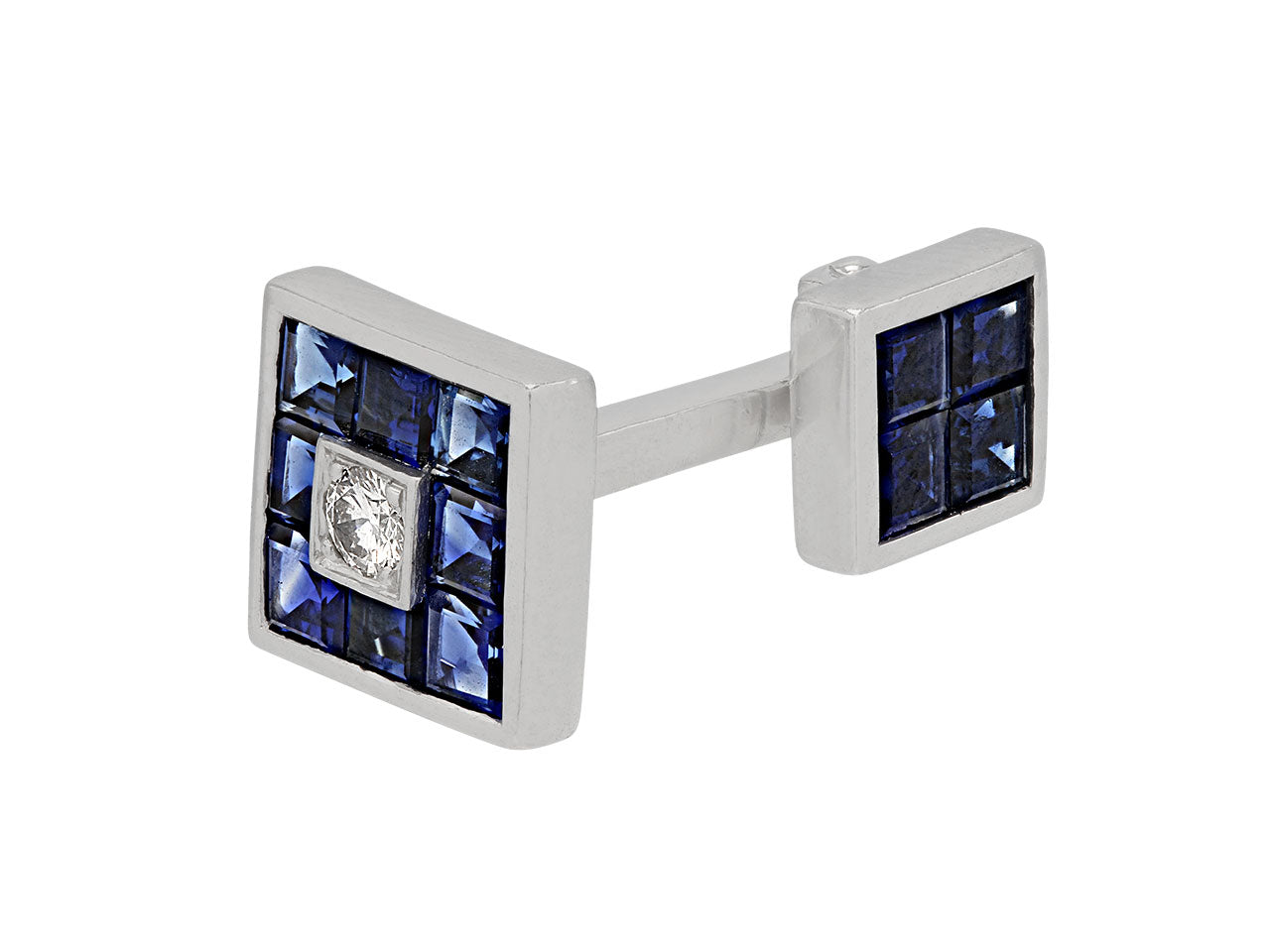 Invisibly-set Sapphire and Diamond Men's Dress Set in Platinum and 18K White Gold