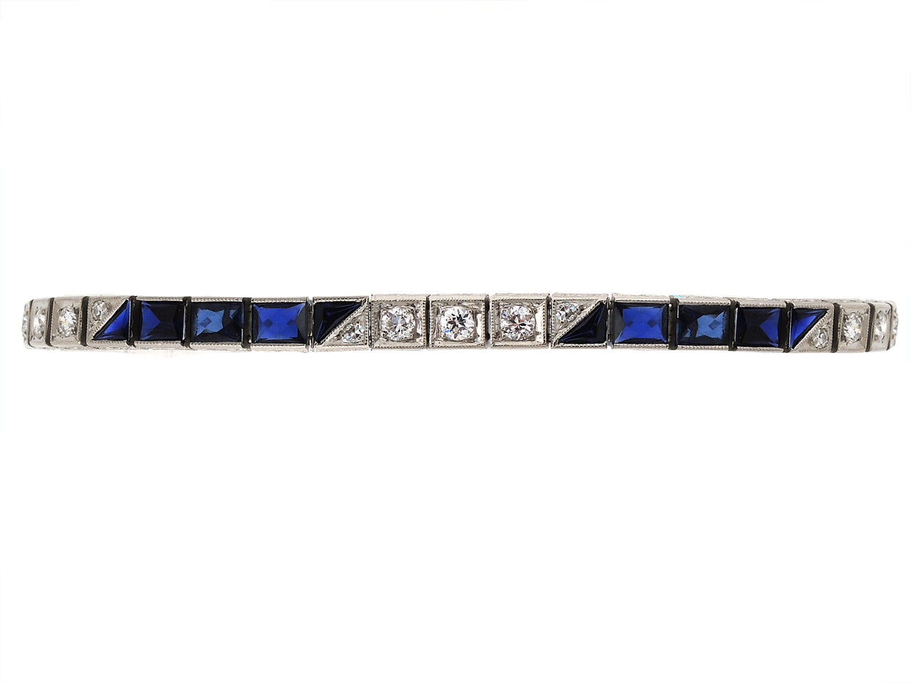 Art Deco Diamond and Synthetic Sapphire Bracelet in Platinum