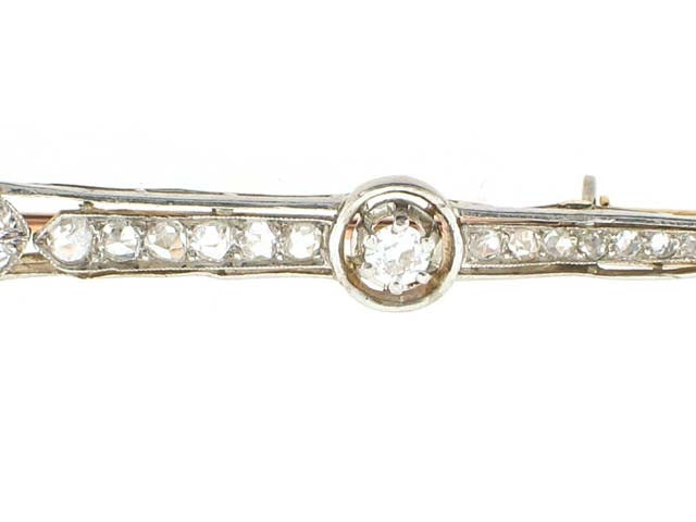 Antique Edwardian Diamond Bar Brooch in 18K and Platinum