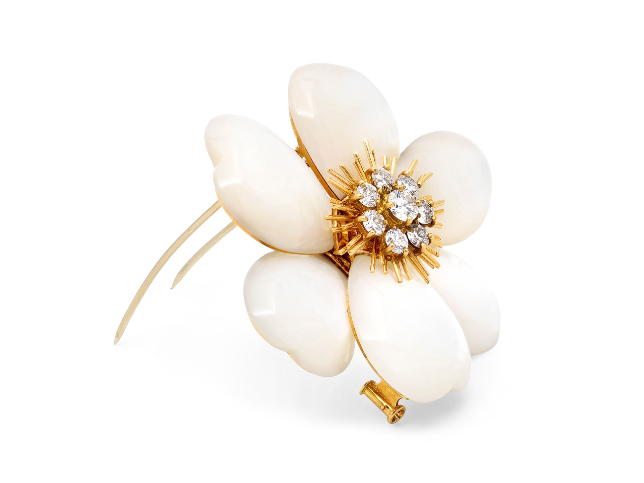 Van Cleef & Arpels Mother-of-Pearl and Diamond 'Rose de Noël' Brooch in 18K Gold
