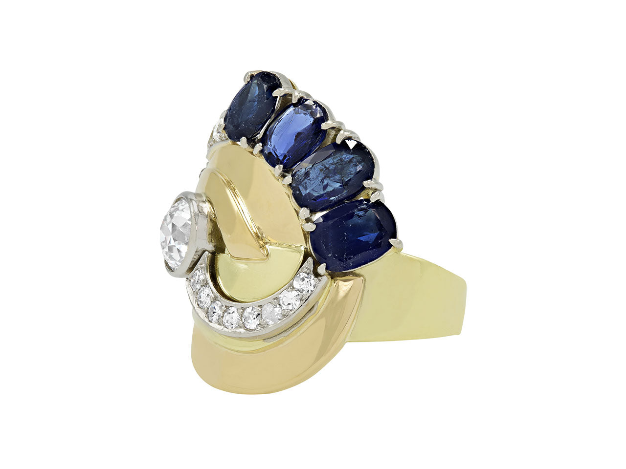 Retro Sapphire and Diamond Ring in 18K Gold