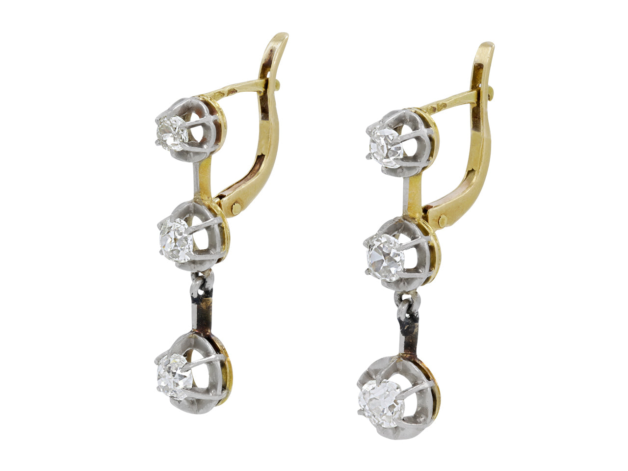 Antique Edwardian Diamond Line Earrings in Platinum over Gold