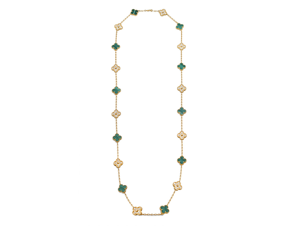 Van Cleef & Arpels 'Vintage Alhambra' Malachite and Diamond Necklace, 20 Motifs in 18K Gold