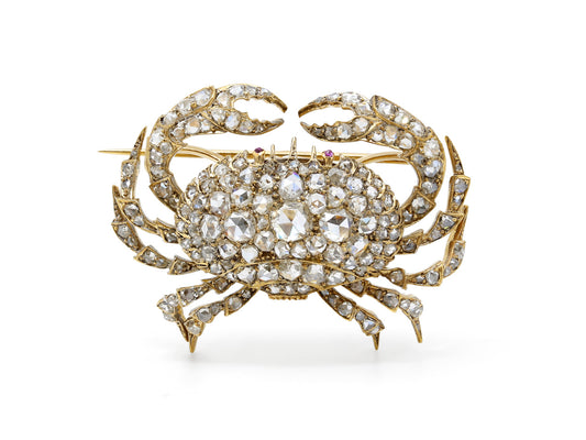 Antique Victorian Diamond Crab Brooch/Pendant in 18K Gold