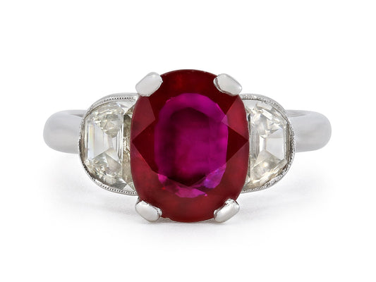 Burma Ruby, 3.02 Carat, and Diamond Ring in Platinum