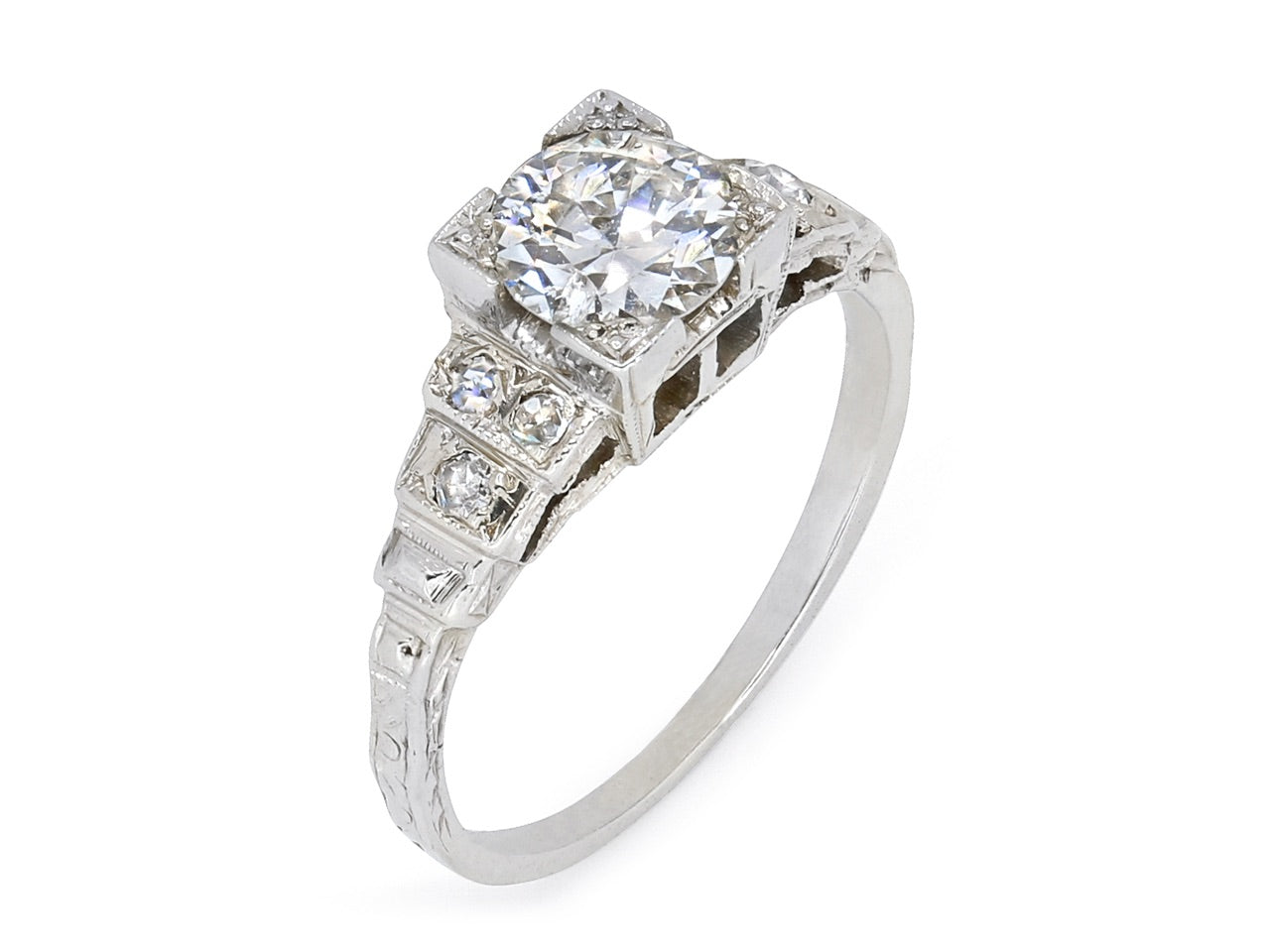Antique Edwardian Diamond Ring in 18K White Gold