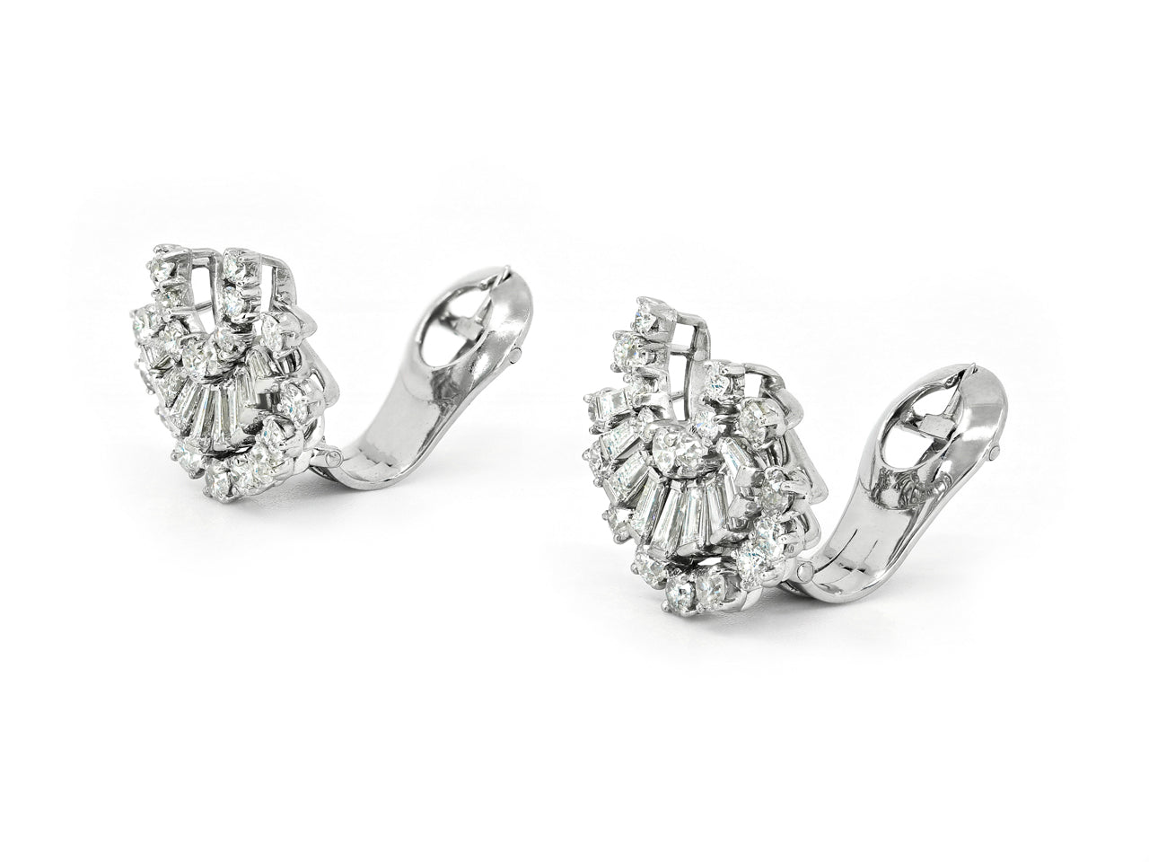 Mid-Century Diamond Fan Earrings in Platinum