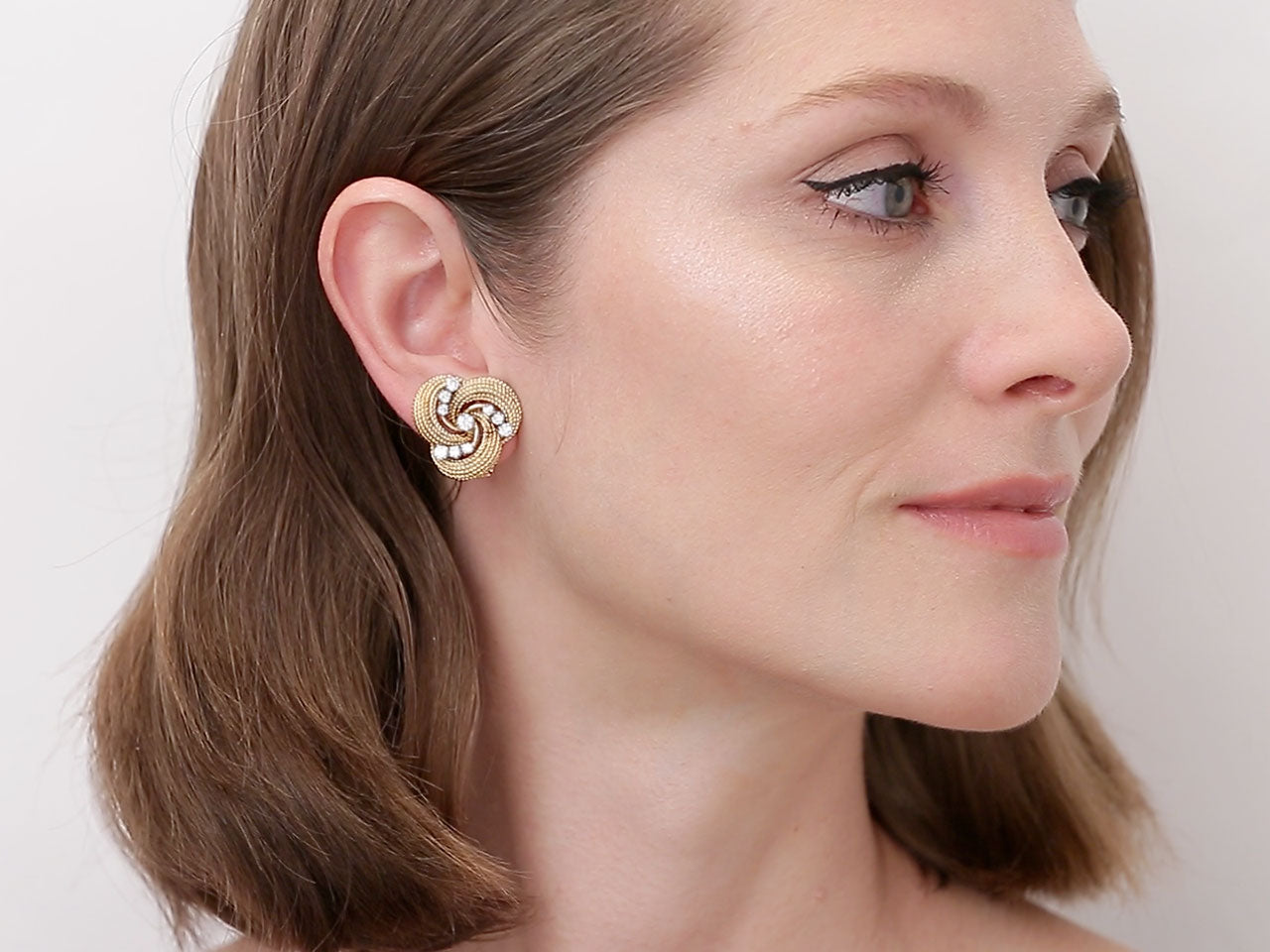 Mid-Century Swirl Diamond Earrings in 18K Gold