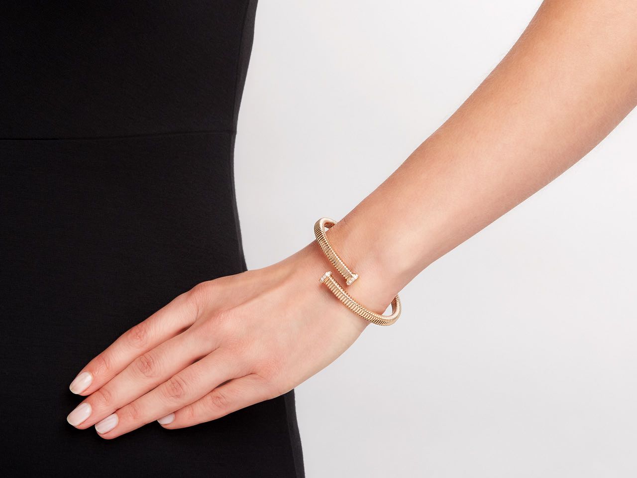 Tubogas Bypass Bracelet with Nail Head Terminals in 18K Rose Gold, by Beladora