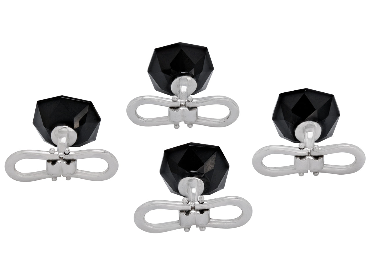 Onyx, Mother-of-Pearl and Diamond Cufflinks Dress Set in 18K White Gold