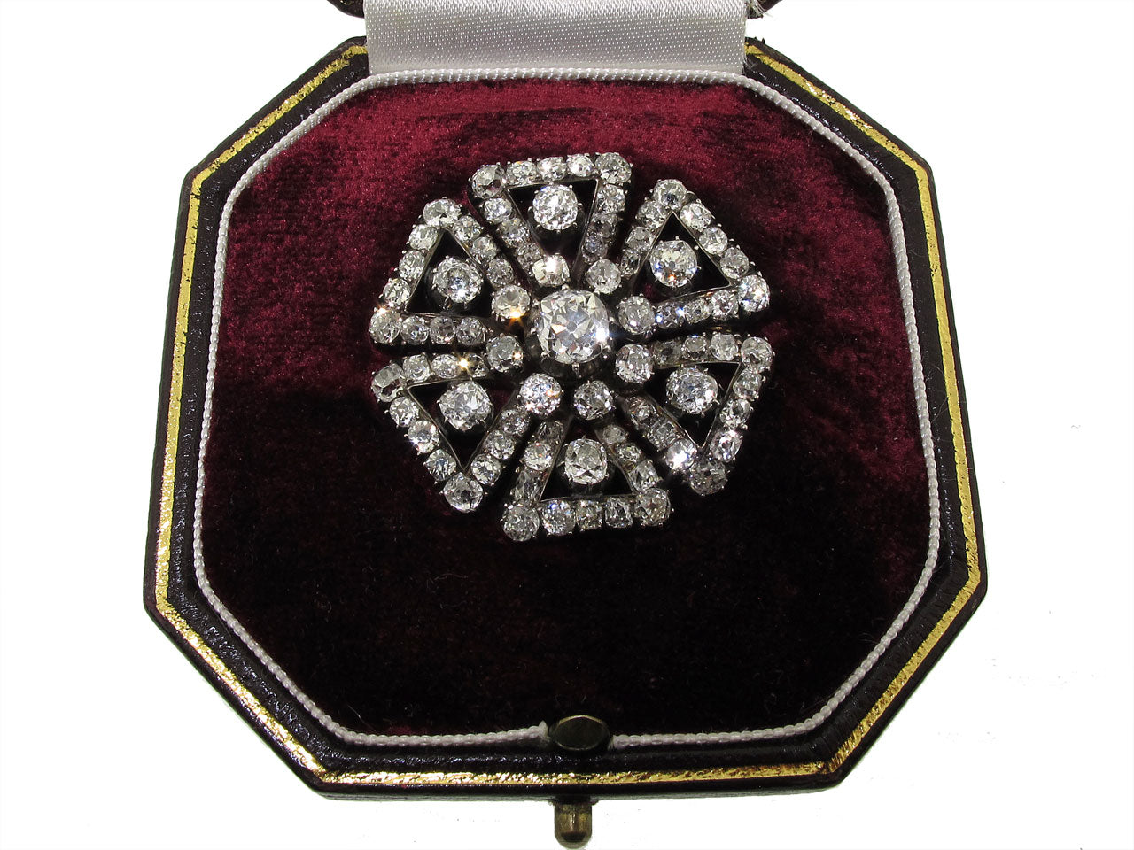 Antique Victorian Diamond Brooch in Silver over Gold