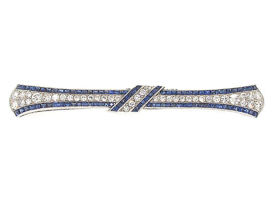 Art Deco Diamond and Sapphire Bow Brooch in Platinum
