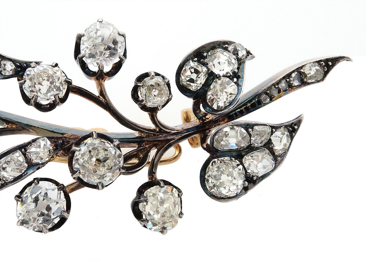 Antique Victorian Diamond Leaf Brooch In Silver over Gold