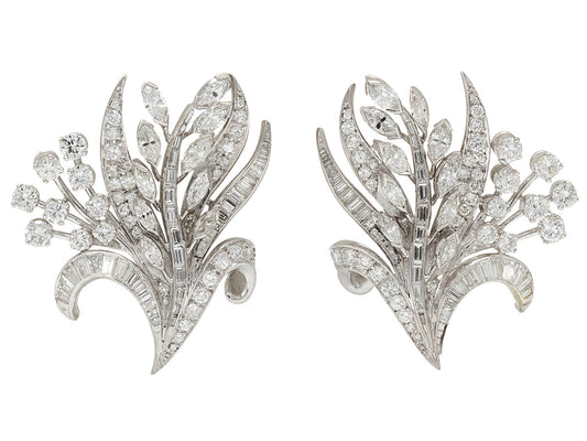 Mid-Century Diamond Flower Earrings in Platinum
