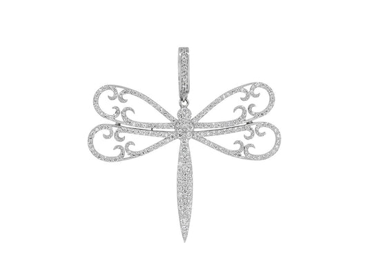 Rhonda Faber Green Diamond Dragonfly Pendant in 18K White Gold