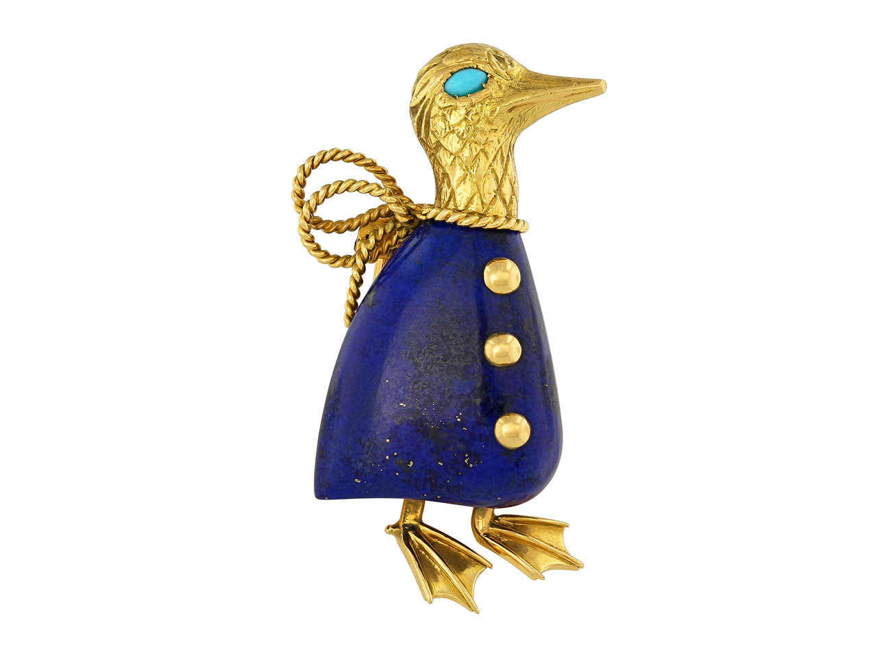 Vintage Textured Duck Brooch Pin w/ Ruby 18K/ 14K Gold
