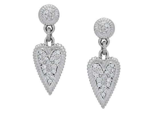 Diamond Heart Drop Earrings in 18K White Gold