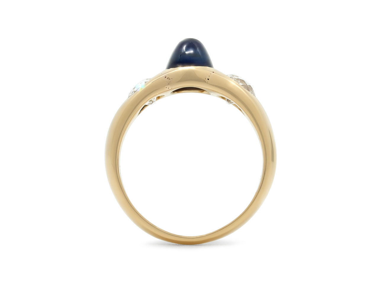 Mid-Century Cabochon Sapphire and Diamond Ring in 18K Gold