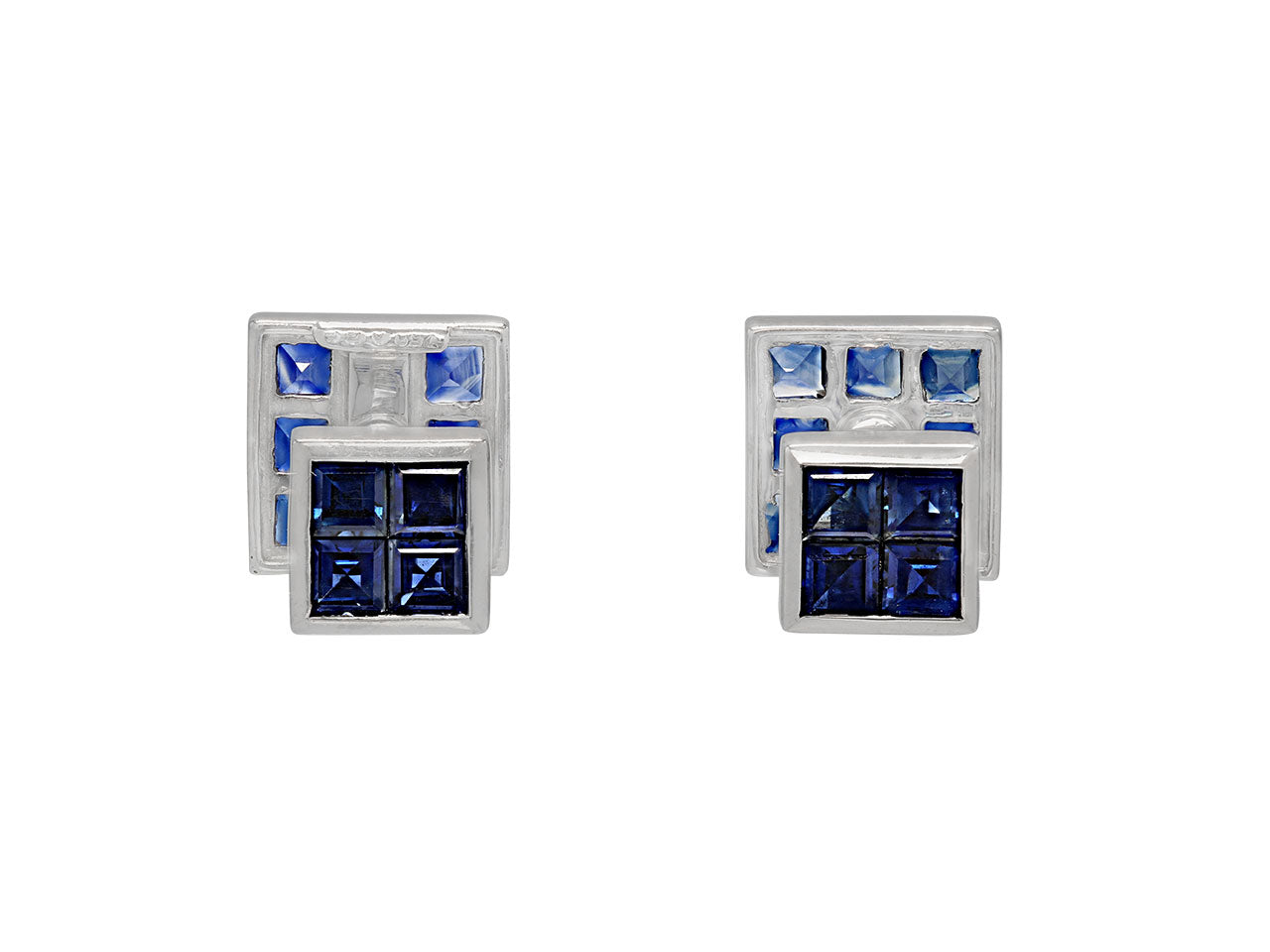 Invisibly-set Sapphire and Diamond Men's Dress Set in Platinum and 18K White Gold