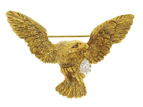 American Eagle Brooch with Diamond Drop