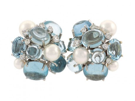 Seaman Schepps Aquamarine, Diamond and Pearl Bubble Earrings