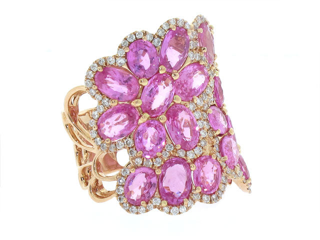 Pink Sapphire and Diamond Flower Ring