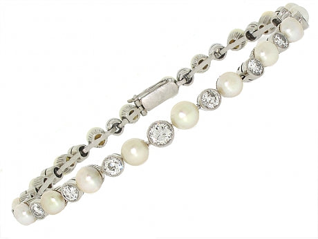 Antique Edwardian Natural Pearl and Diamond Bracelet