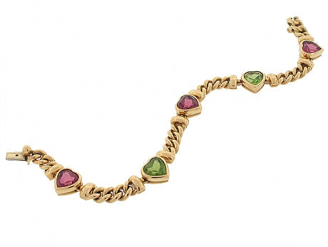 Bvlgari Peridot and Pink Tourmaline Heart Bracelet