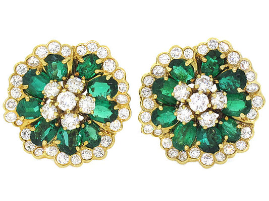 Emerald and Diamond Flower Earrings