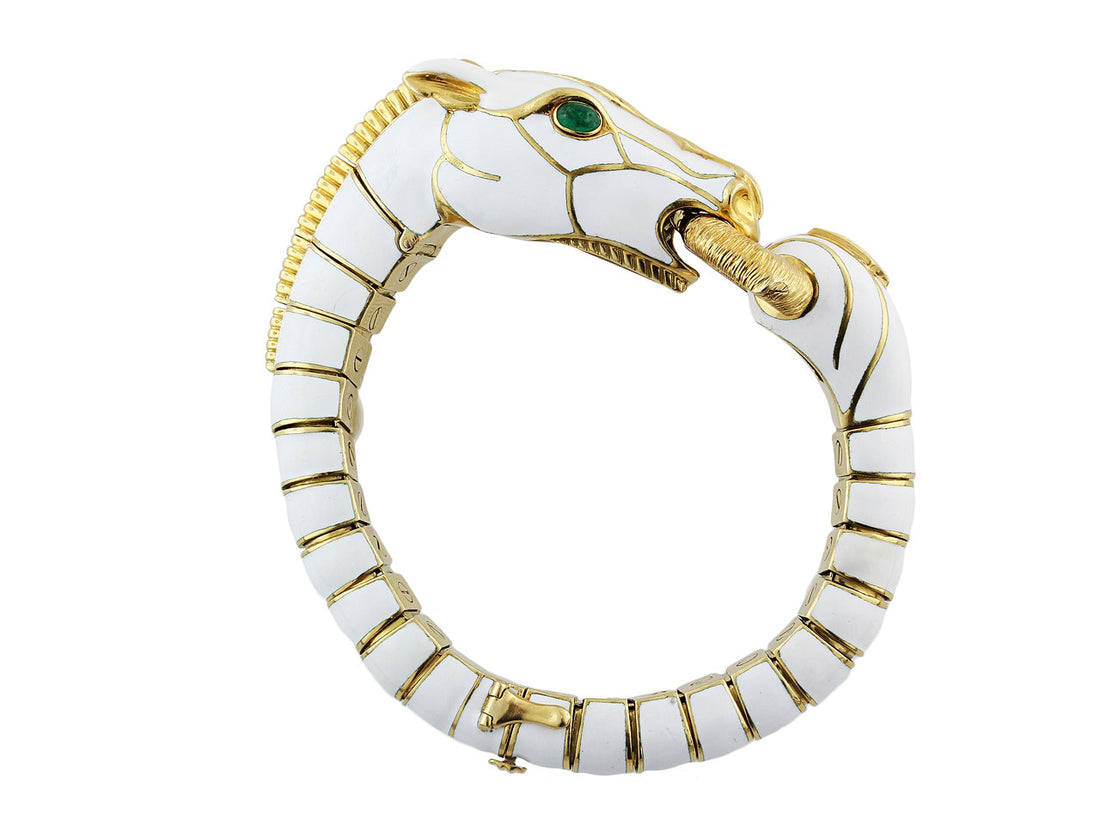 David Webb White Enamel Horse Bracelet