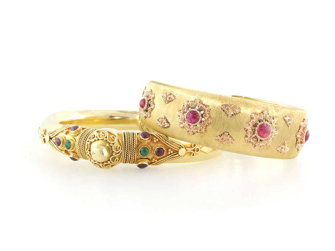Bohemian Ruby and Gold Bracelets