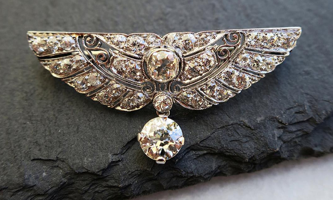 Wing Diamond Brooch in Platinum and 14K White Gold