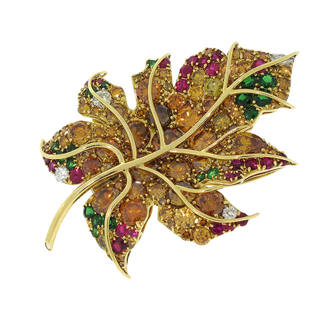 friedrich diamond ruby leaf brooch