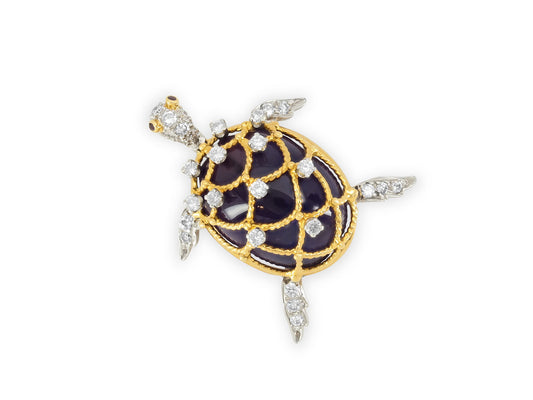 Hammerman Brothers Amethyst Turtle Brooch in 18K Gold and Platinum