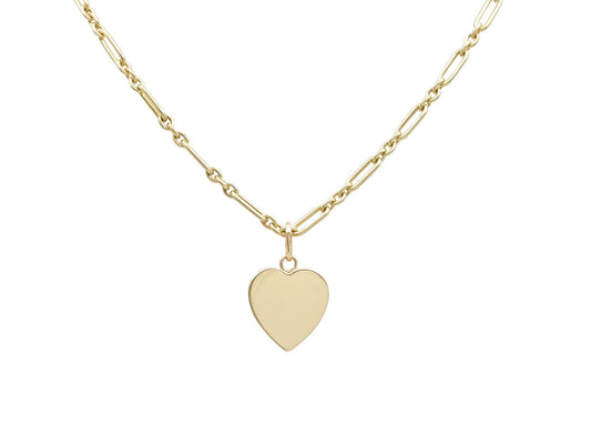 Heart Charm and Oval Link Chain Necklace in 14K Yellow Gold