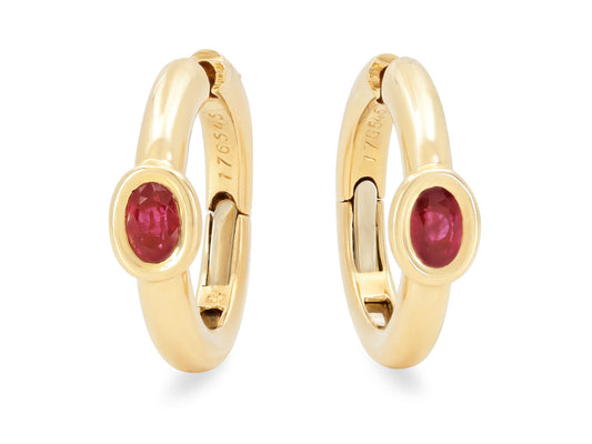 Chaumet Ruby Hoop Earrings in 18K Gold