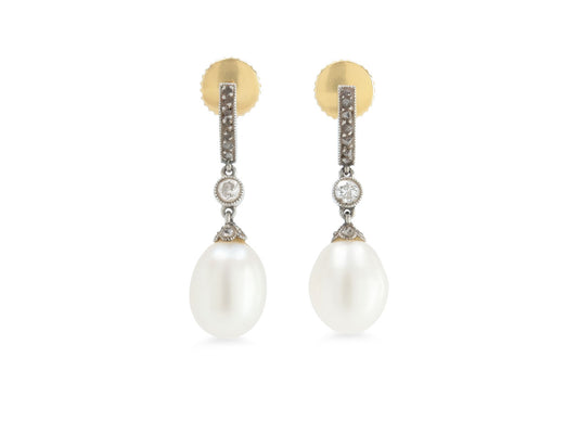 Antique Victorian Diamond and Pearl Earrings in 18K Gold