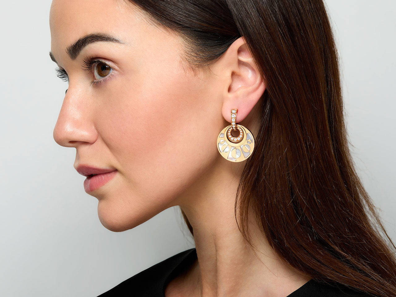 Bulgari 'Intarsio' Diamond and Mother of Pearl Earrings in 18K Rose Gold