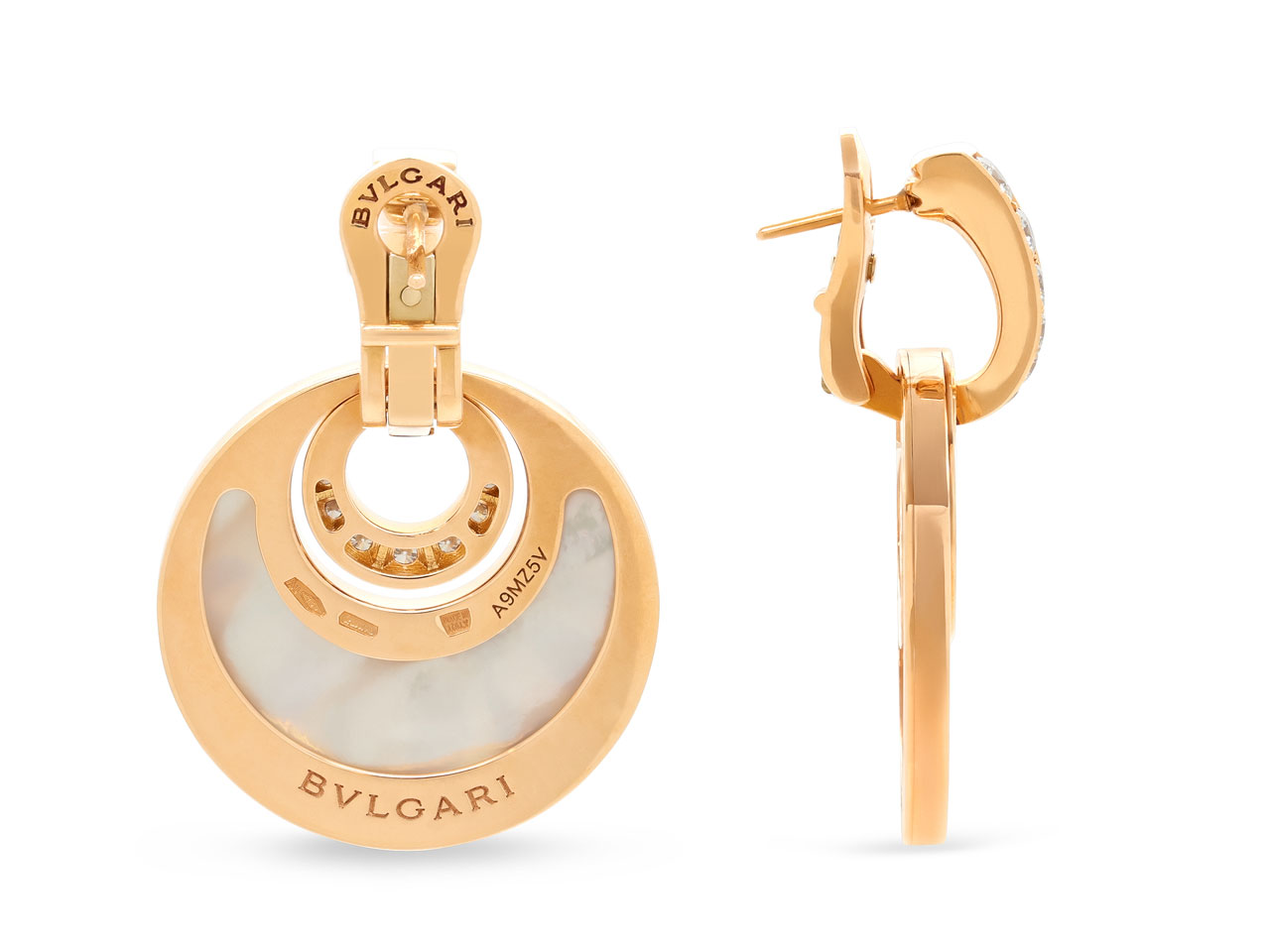 Bulgari 'Intarsio' Diamond and Mother of Pearl Earrings in 18K Rose Gold