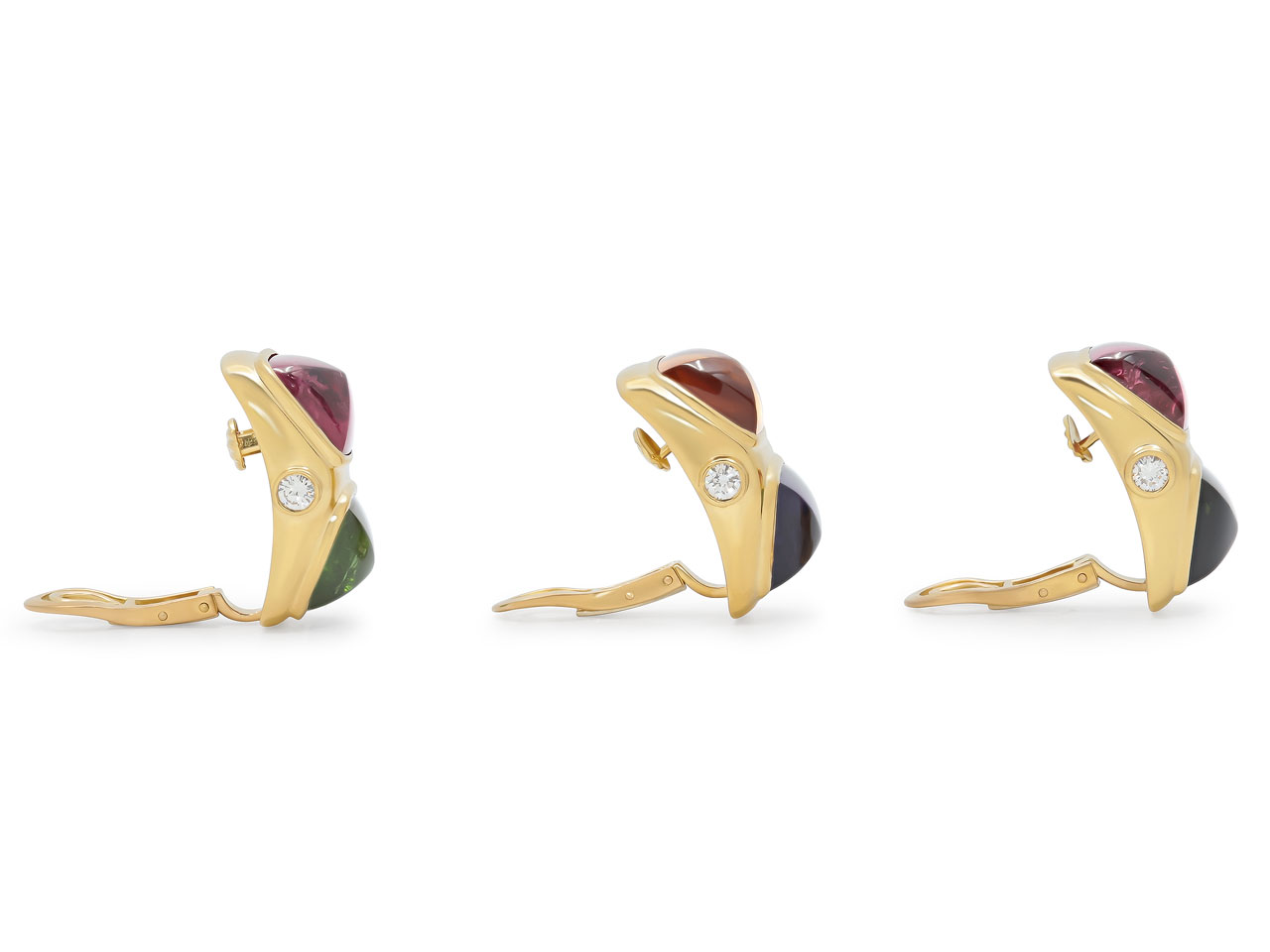 Set of Three Multi-Gemstone and Diamond Earrings in 18K Gold