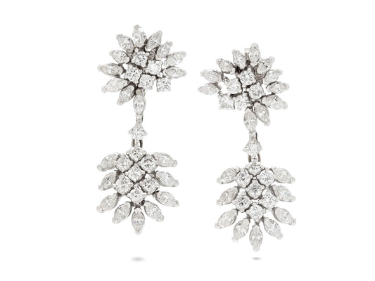 Mid-Century Diamond Drop Earrings in 14K White Gold